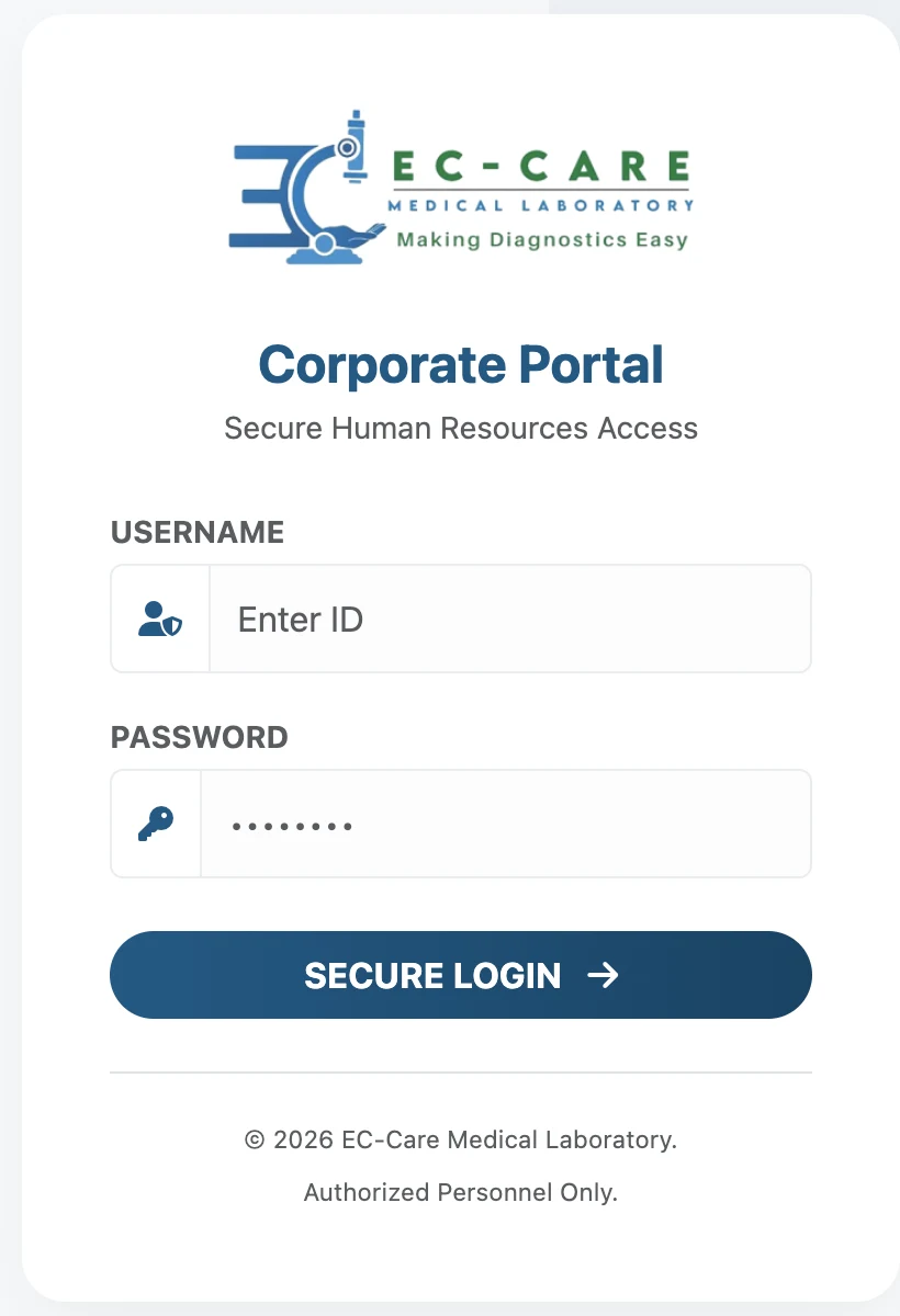EC Care Corporate Portal secure login screen
